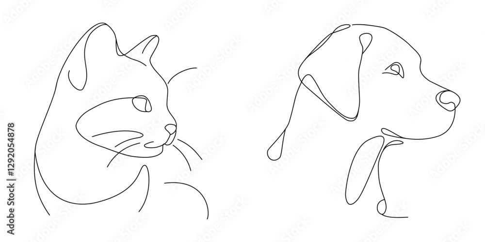 Fototapeta Outline of the profile of a cat and a dog in one line