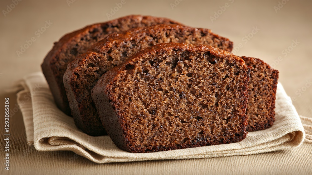 Sliced loaf of brown bread on linen napkin, close-up Sliced loaf of brown bread on linen napkin, close-up