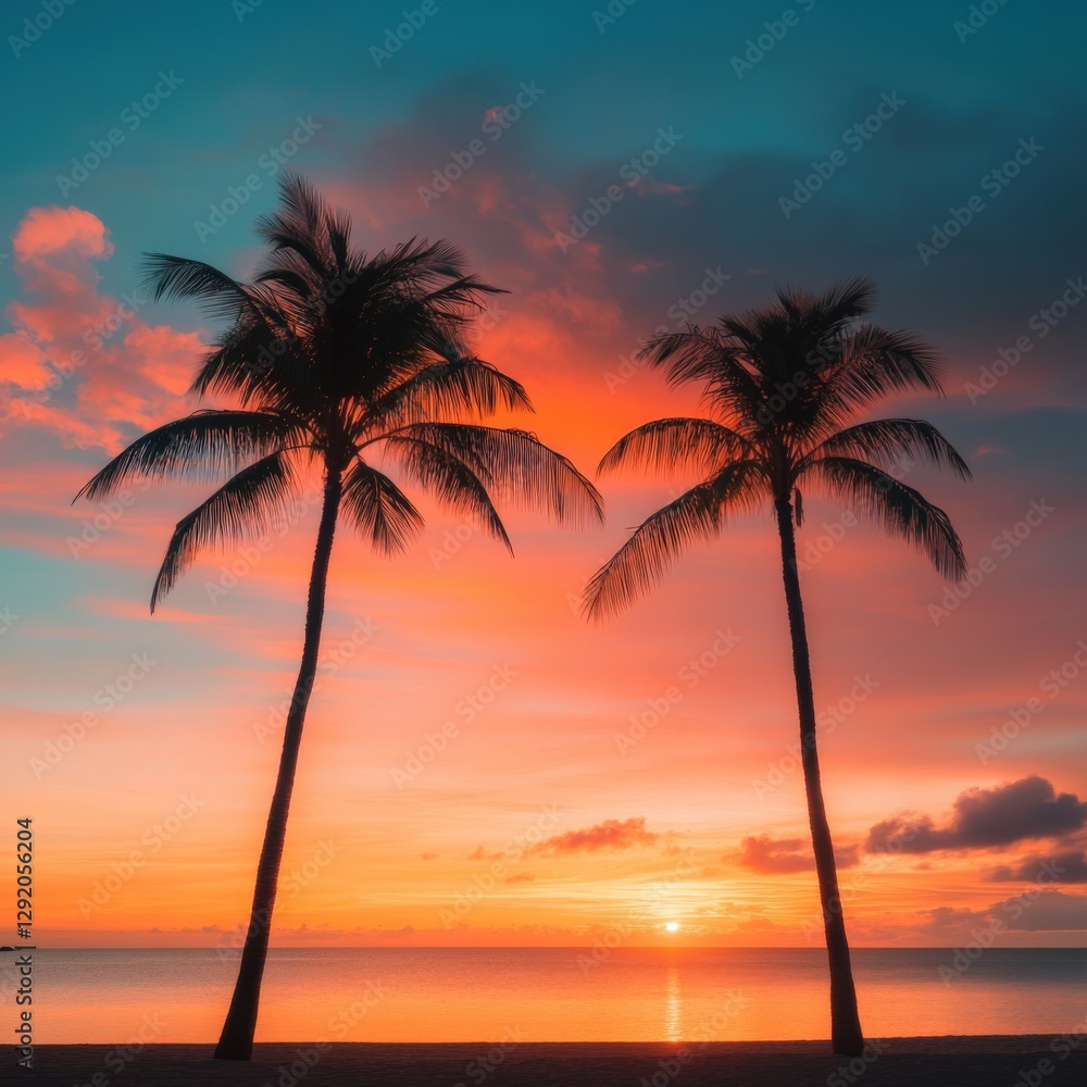 Palm Trees Silhouette at a Tropical Sunset Palm Trees Silhouette at a Tropical Sunset