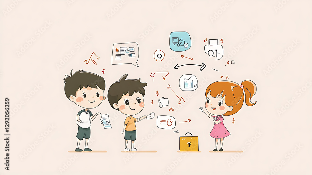 The girl is holding a cell phone and the other two are holding papers. generated using AI The girl is holding a cell phone and the other two are holding papers. generated using AI