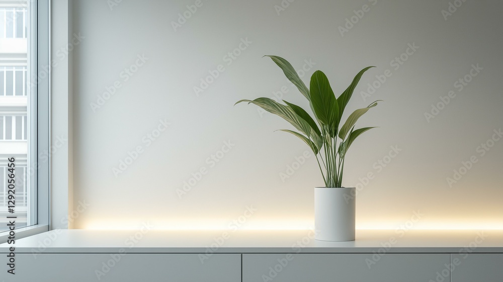 Minimalist Decor: Potted Plant on White Surface Minimalist Decor: Potted Plant on White Surface