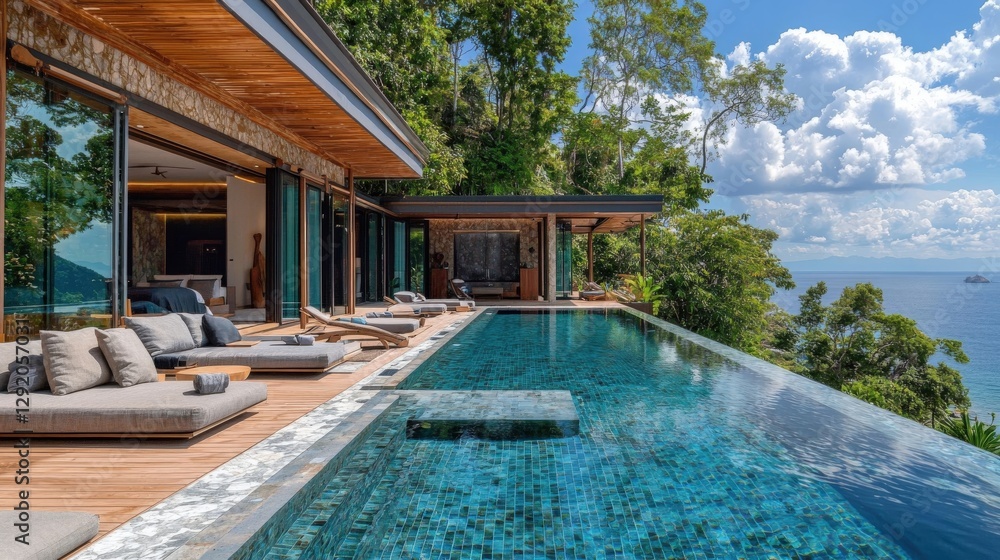 Fototapeta premium Luxury Cliffside Villa with Infinity Pool and Ocean View