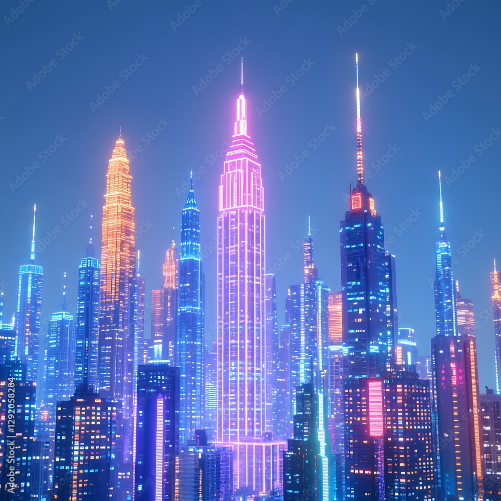 Obraz premium Sunset transforms Manhattan's skyline into a breathtaking glowing masterpiece image