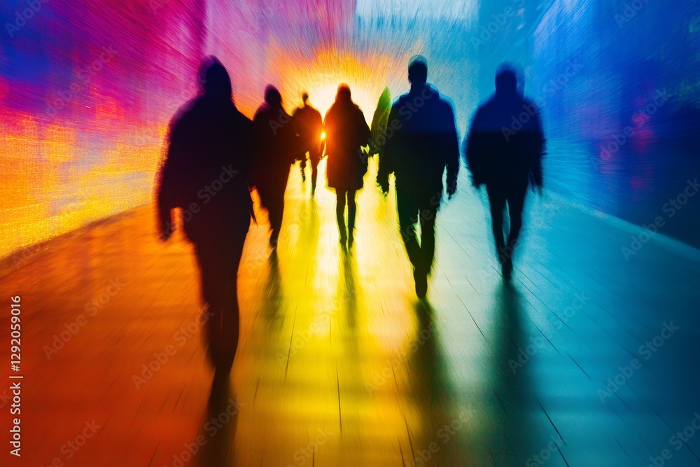 Eerie silhouettes in dense fog, illuminated by a glowing path, create a surreal atmosphere of wonder Eerie silhouettes in dense fog, illuminated by a glowing path, create a surreal atmosphere of wonder