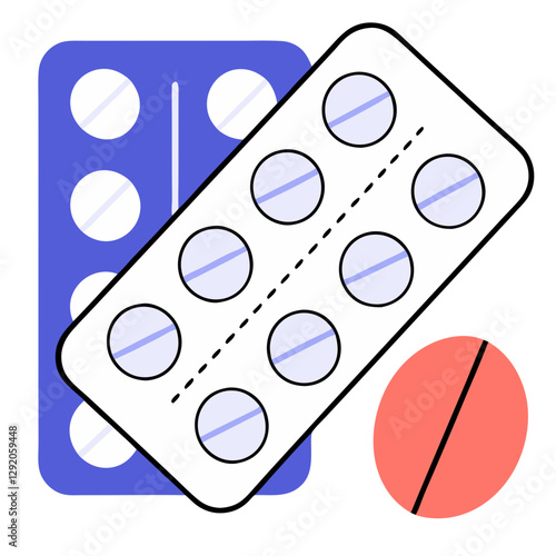 Brightly designed pills are displayed on a blister pack, highlighting the common pharmaceutical form. The contrasting colors emphasize the packaging and individual pills for clarity