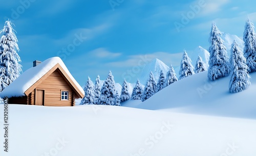 Wallpaper Mural Snow-covered wooden cabin in a winter landscape with snow-covered fir trees and mountains, for idyllic winter scenes Torontodigital.ca