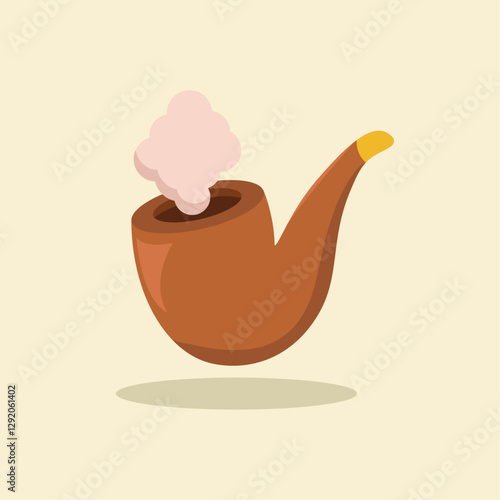Wooden smoking pipe with smoke. Vector illustration.