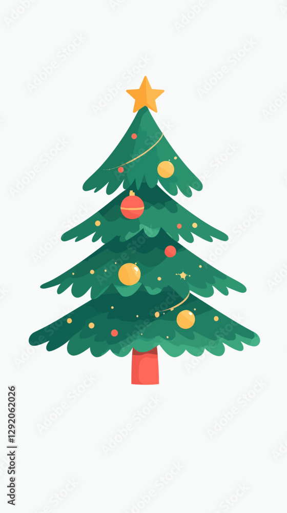 Minimalist Vector Christmas Tree with Ornaments on White Background for Festive Design Minimalist Vector Christmas Tree with Ornaments on White Background for Festive Design