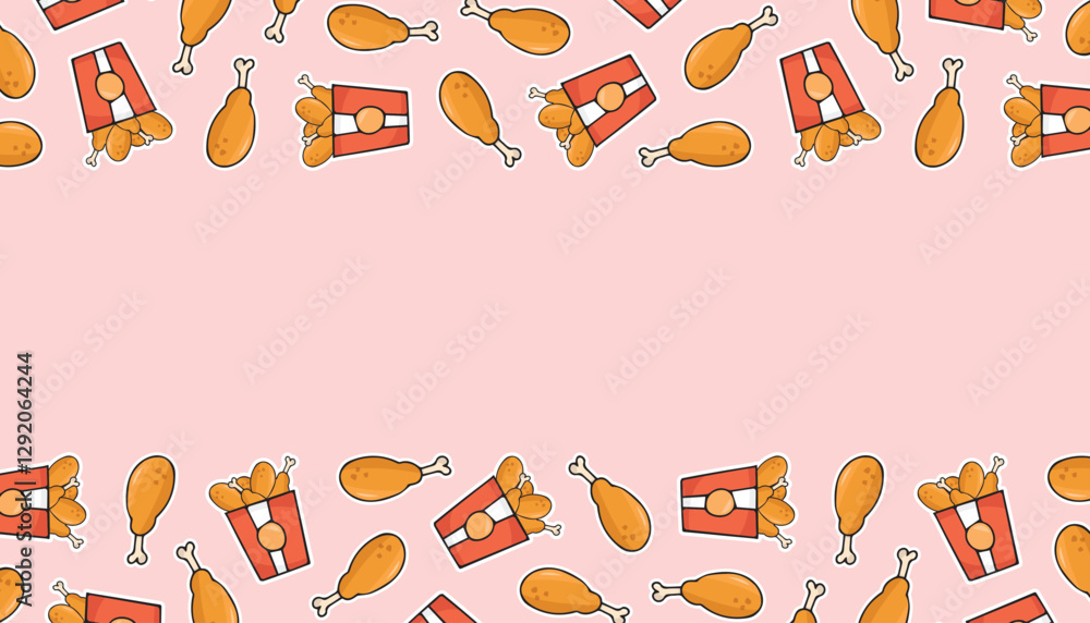 a frame with fried chicken legs. an empty frame. a place for advertising. background for flyers and posters. A pattern for packaging fried chicken. Fast food packaging. beautiful seamless pattern. a frame with fried chicken legs. an empty frame. a place for advertising. background for flyers and posters. A pattern for packaging fried chicken. Fast food packaging. beautiful seamless pattern.