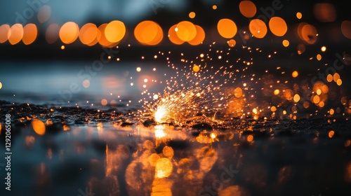 Wallpaper Mural Glowing Sparks Near Riverbank at Night Torontodigital.ca