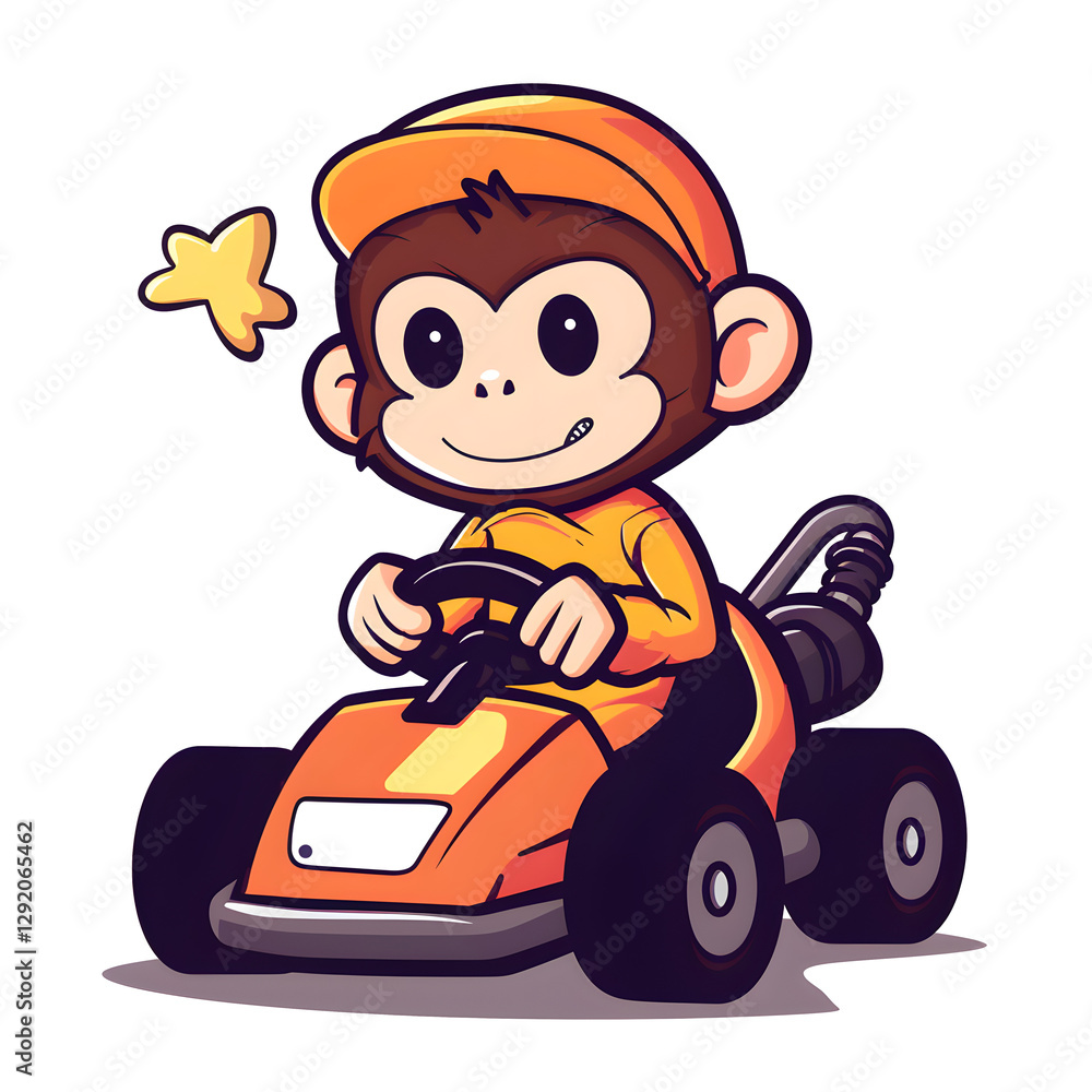 Fototapeta premium Affe im Go-Kart Cartoon-Stil