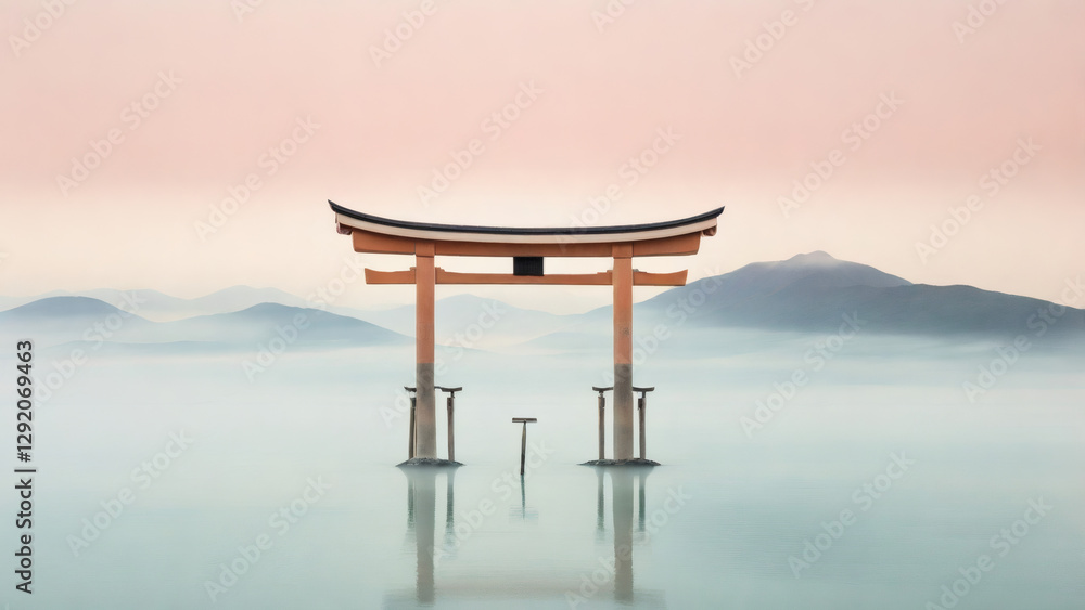 Torii Gate in Water: Japanese Symbol, Misty Landscape, Serene Scene. Illustration
Torii Gate in Water: Japanese Symbol, Misty Landscape, Serene Scene. Illustration