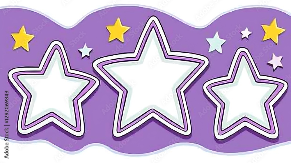 Star shaped frames on purple cloud backdrop. For baby shower invitation and greeting card design Star shaped frames on purple cloud backdrop. For baby shower invitation and greeting card design