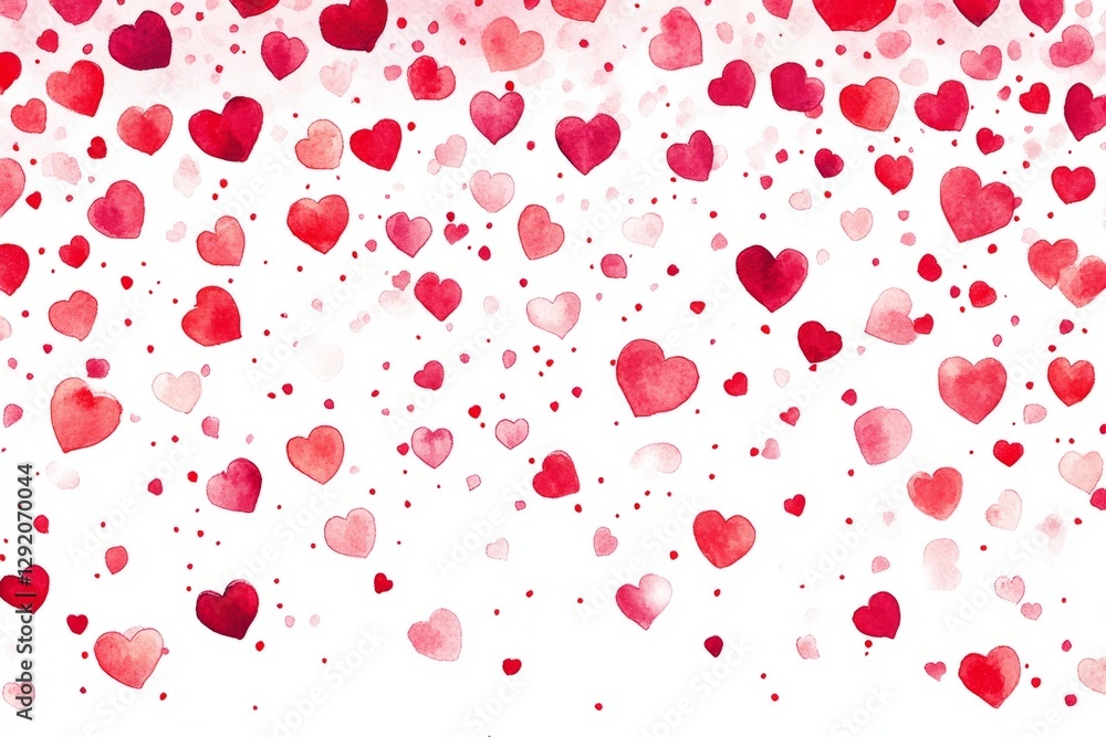 Romantic watercolor painting featuring falling red and pink hearts, perfect for valentine's day or wedding designs Romantic watercolor painting featuring falling red and pink hearts, perfect for valentine's day or wedding designs