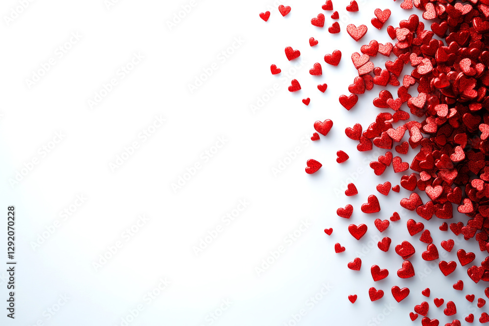 Small red hearts forming a border on a white background, creating a romantic and festive atmosphere Small red hearts forming a border on a white background, creating a romantic and festive atmosphere