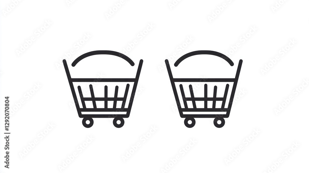 Two shopping carts, online, white background, e-commerce Two shopping carts, online, white background, e-commerce