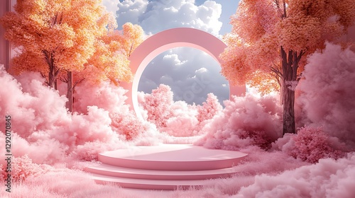 Whimsical scenery with pastel trees and mist picture