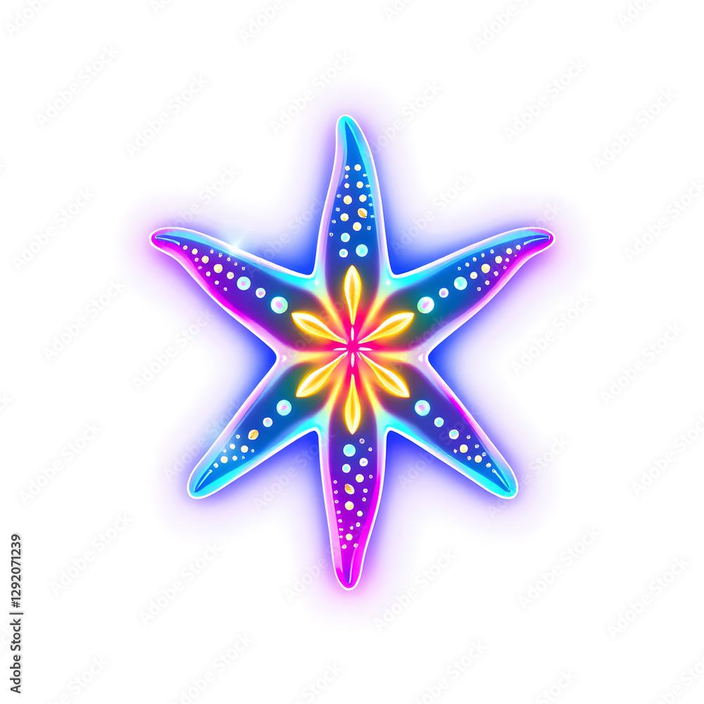 Obraz premium Starfish holographic 3D icon. neon symbol vector illustration isolated on white background. Generative AI