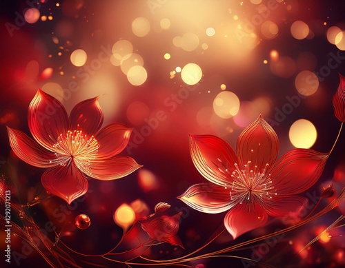 vibrant red floral background with sparkling bokeh effects