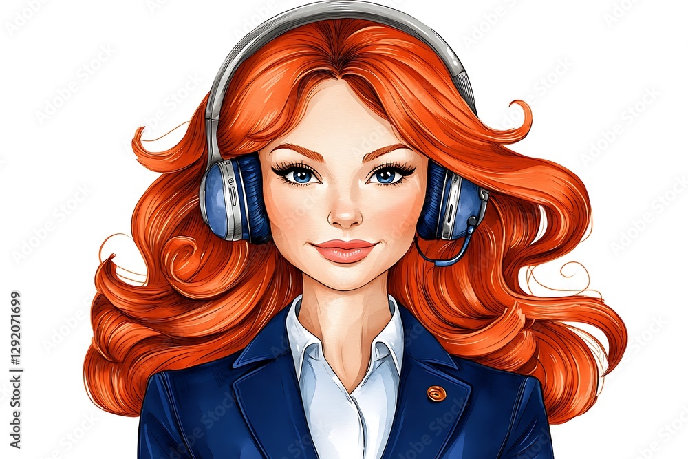 Obraz premium Stylish redhead woman in headphones, business portrait