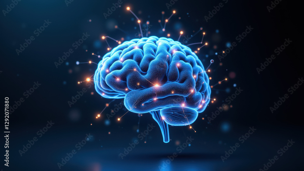 A digital illustration of a human brain with brightly glowing blue sparkles or particles emanating from its surface, symbolizing artificial general intelligence (AGI). A digital illustration of a human brain with brightly glowing blue sparkles or particles emanating from its surface, symbolizing artificial general intelligence (AGI).