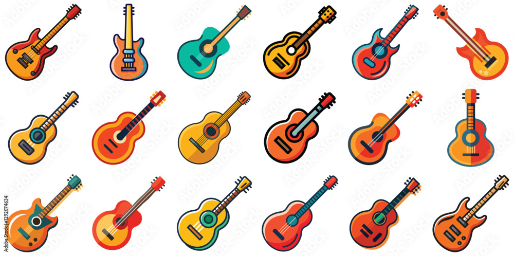 64 Set of Colorful Guitar Illustrations Featuring Electric and Acoustic Guitars for Music and Art Design Projects 64 Set of Colorful Guitar Illustrations Featuring Electric and Acoustic Guitars for Music and Art Design Projects