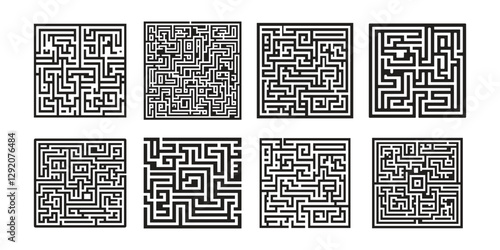 black Rectangular maze vector . Difficulty rectangular maze  labyrinth . 