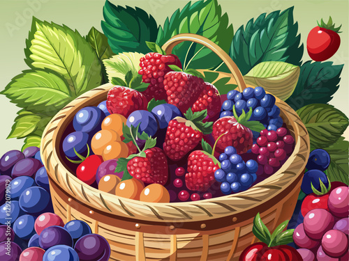 vector of close up of berries in a basket