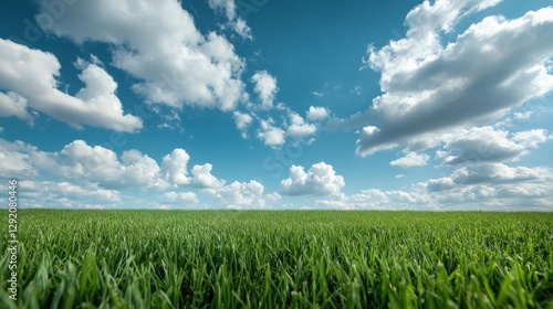 Green Field and blue sky with fluffy clouds