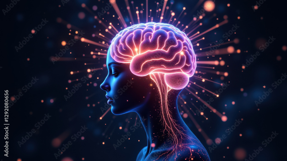 A futuristic depiction of artificial general intelligence represented as a humanoid figure with glowing brain and energy emanating from it. A futuristic depiction of artificial general intelligence represented as a humanoid figure with glowing brain and energy emanating from it.