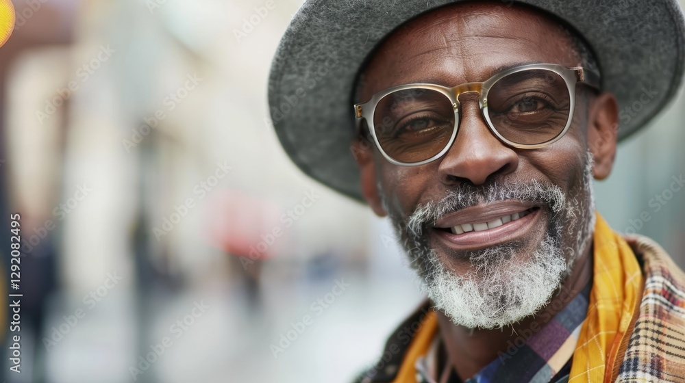 This image features an older African American man with a beard and mustache, wearing sunglasses, a hat, and a coat. He has gray hair and appears to be standing on a street. This image features an older African American man with a beard and mustache, wearing sunglasses, a hat, and a coat. He has gray hair and appears to be standing on a street.
