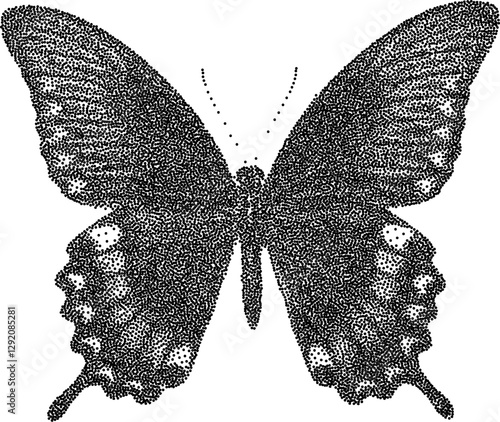 Butterfly vintage y2k stipple art, insect halftone stipple brutalist retro vector png with transparent background, dark 2000s aesthetic photocopy effect tattoo