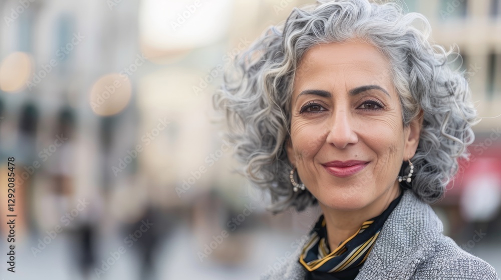 Portrait of a senior woman smiling posing on a city street. Portrait of a senior woman smiling posing on a city street.