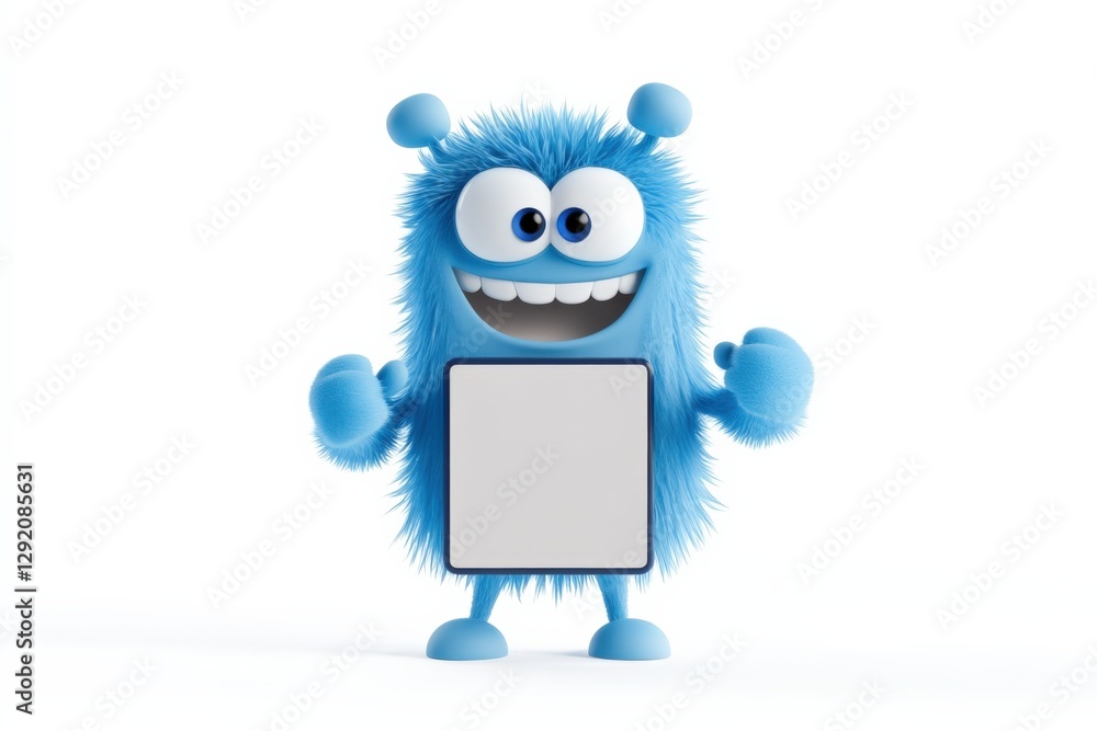 Cartoon monster character holding blank sign. Cartoon monster character holding blank sign.