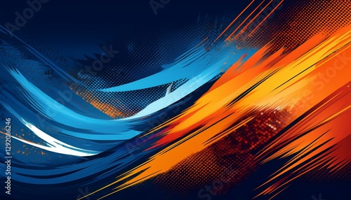 abstract sports background with blue and orange brush texture and halftone effect grunge background for banner or poster design