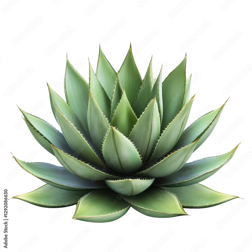 Fototapeta premium Agave plant isolated on white background showcasing vibrant green leaves and symmetrical rosette shape, Isolated image agave plant on white background