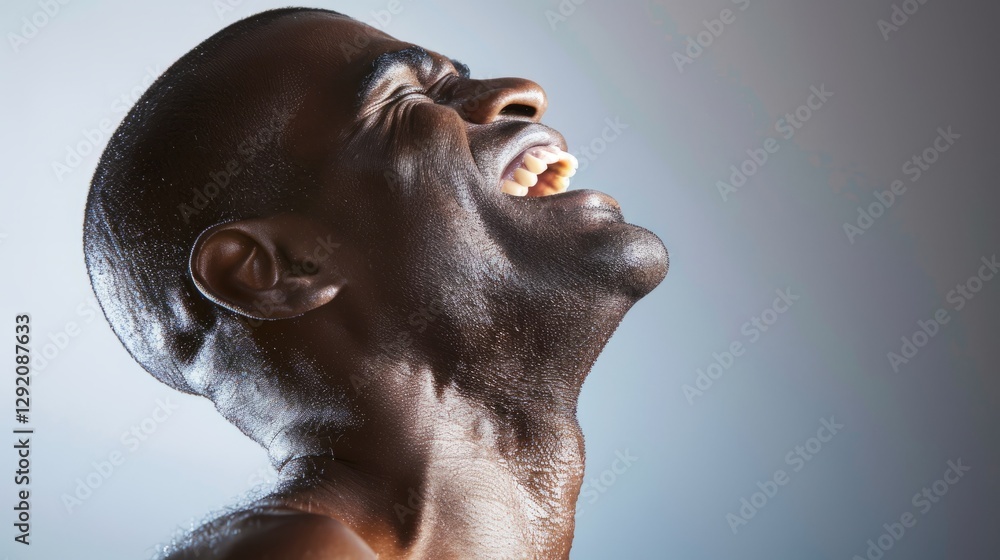 Naklejka premium A muscular black man laughing heartily.