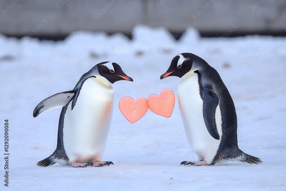 Obraz premium penguins exchanging fish