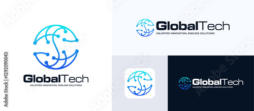 Globe tech logo design, Globe data connection for technology icon symbol vector, Tech world logo design, Global neuro logo, Neurology sign design, Global Network Logo vector design, Letter S initial