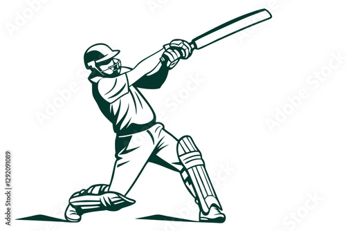Powerful Cricket Shot - Vector Illustration of Batter Swinging for a Six