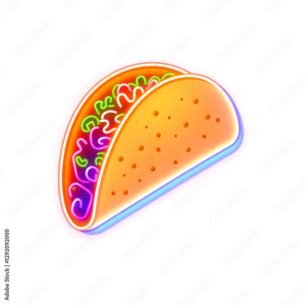 Taco holographic 3D icon. neon symbol vector illustration isolated on white background. Generative AI Taco holographic 3D icon. neon symbol vector illustration isolated on white background. Generative AI