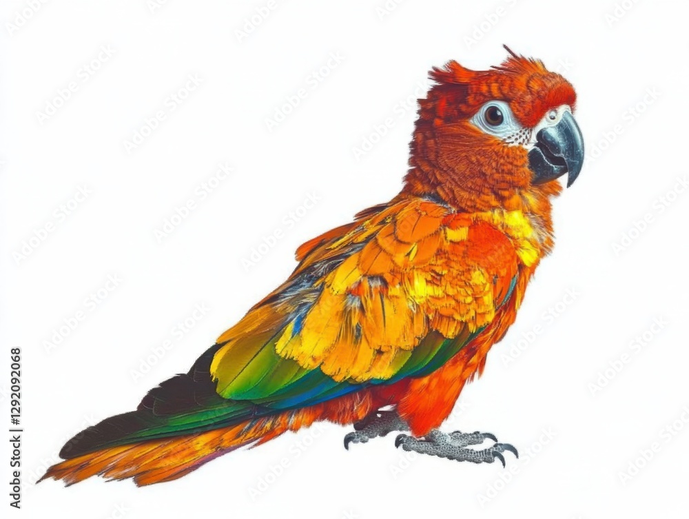 Obraz premium Vibrant multicolored parrot portrait showcasing unique feathers and lively expression on a white background