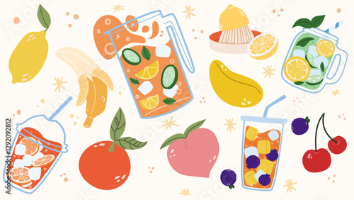 The concept of making smoothies and freshly squeezed juice from various fruits and berries.