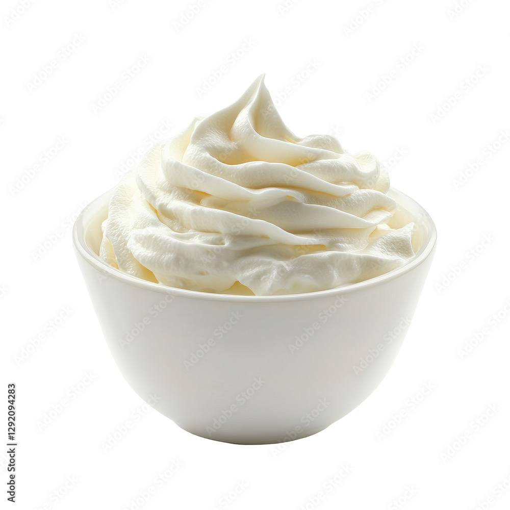 Sour cream in a white bowl on a white background for culinary presentation and cooking recipes, Bowl sour cream isolated on white background Sour cream in a white bowl on a white background for culinary presentation and cooking recipes, Bowl sour cream isolated on white background