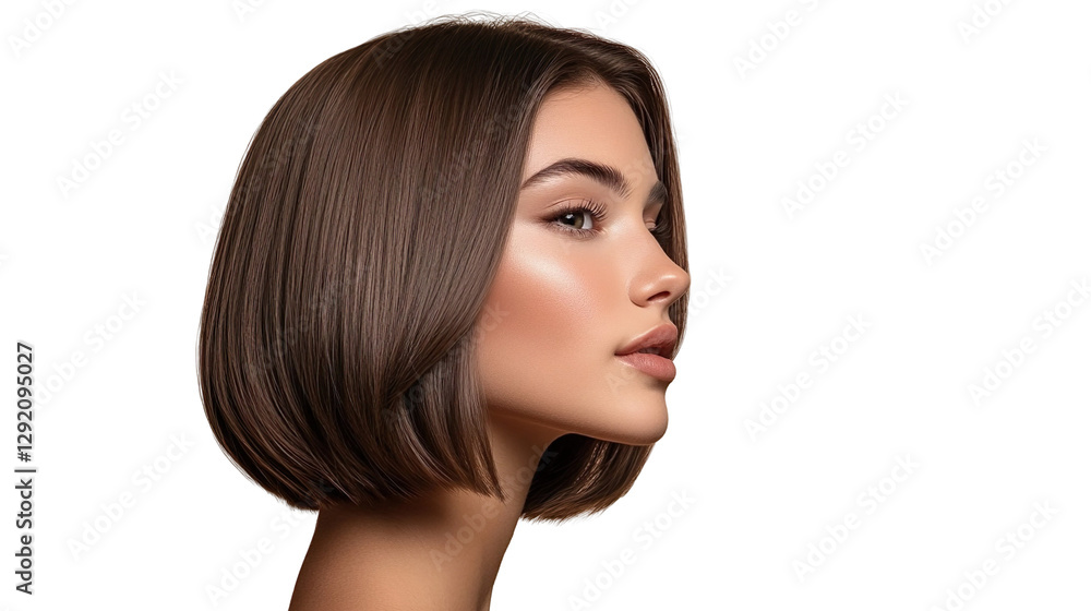 Fototapeta premium Beautiful Woman With Bob Hairstyle Flawless Makeup Transparent Background