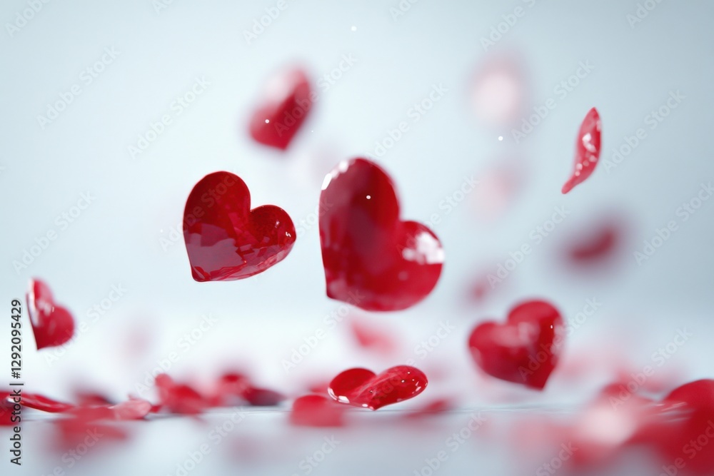 Floating red hearts on a light background. Floating red hearts on a light background.