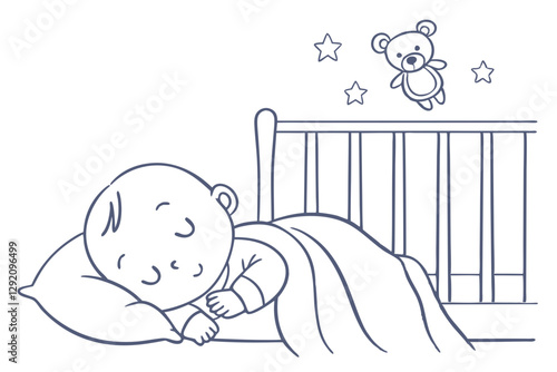 Sweet Baby Sleeping Peacefully in Bed - Vector Illustration