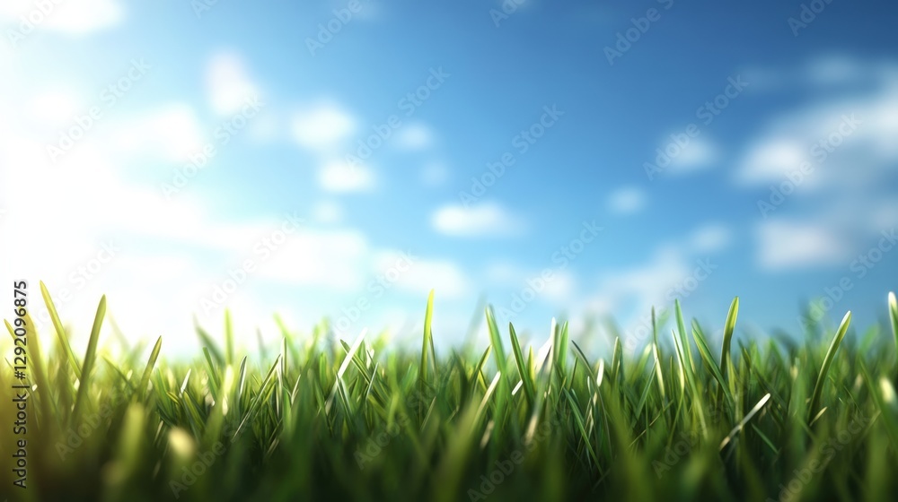 Fototapeta premium Vibrant green grass with clear blue sky background ideal for nature and outdoor themed photography