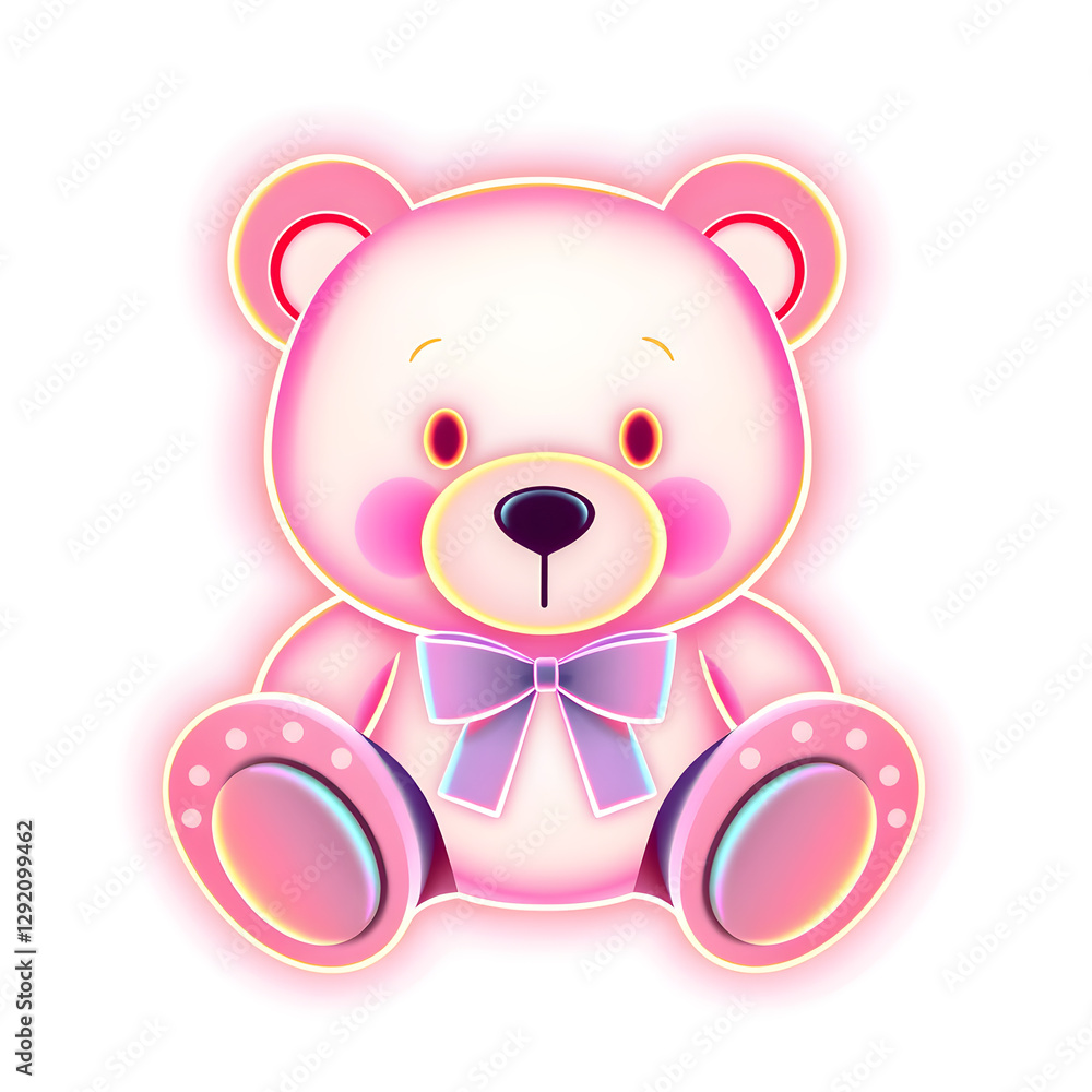 Teddy bear holographic 3D icon. neon symbol vector illustration isolated on white background. Generative AI Teddy bear holographic 3D icon. neon symbol vector illustration isolated on white background. Generative AI
