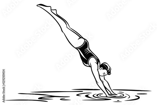 Illustration of a Diver Performing a Pike Dive into Water